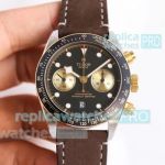 Swiss Replica Tudor Black Bay Chrono Watch Black Dial Brown Leather Strap